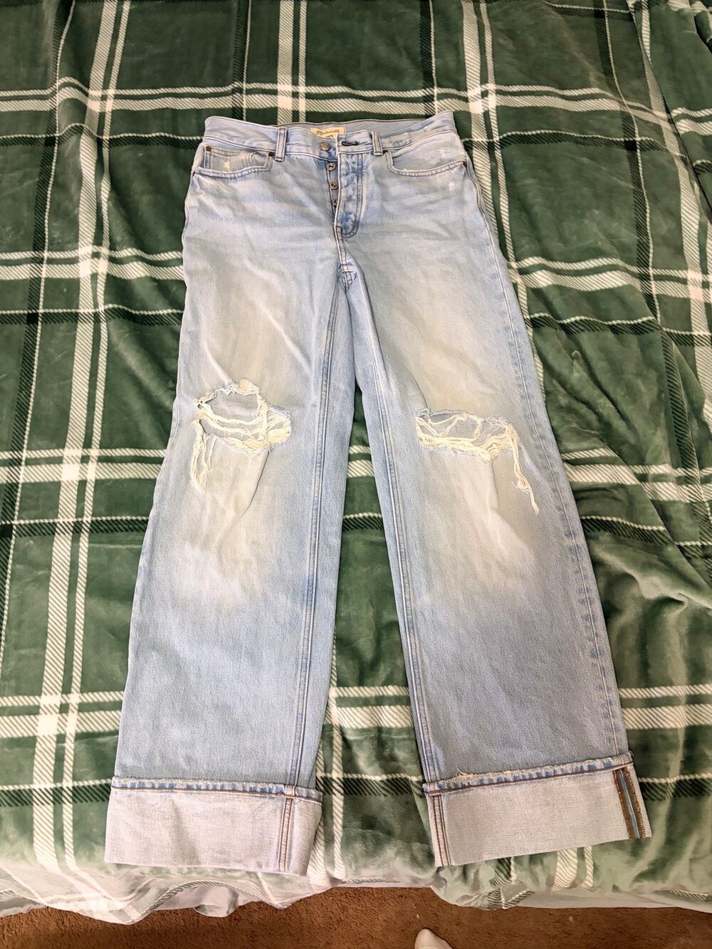 Madewell "Low-Slung Baggy" Distressed Cuffed Jeans